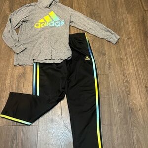 Adidas Kids Black Tack Pants set with hooded shirt